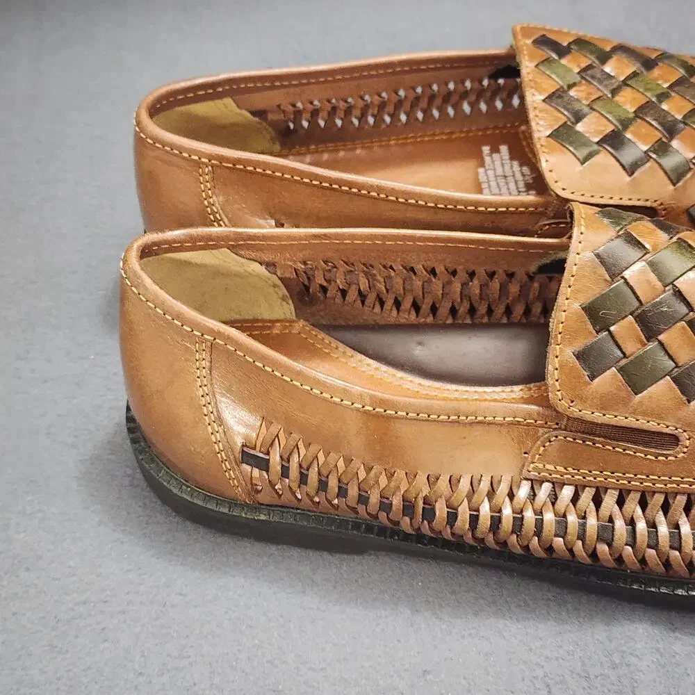 Deer Stags Loafers Slippers Mens 8 D Brown Black Woven Leather Slip On